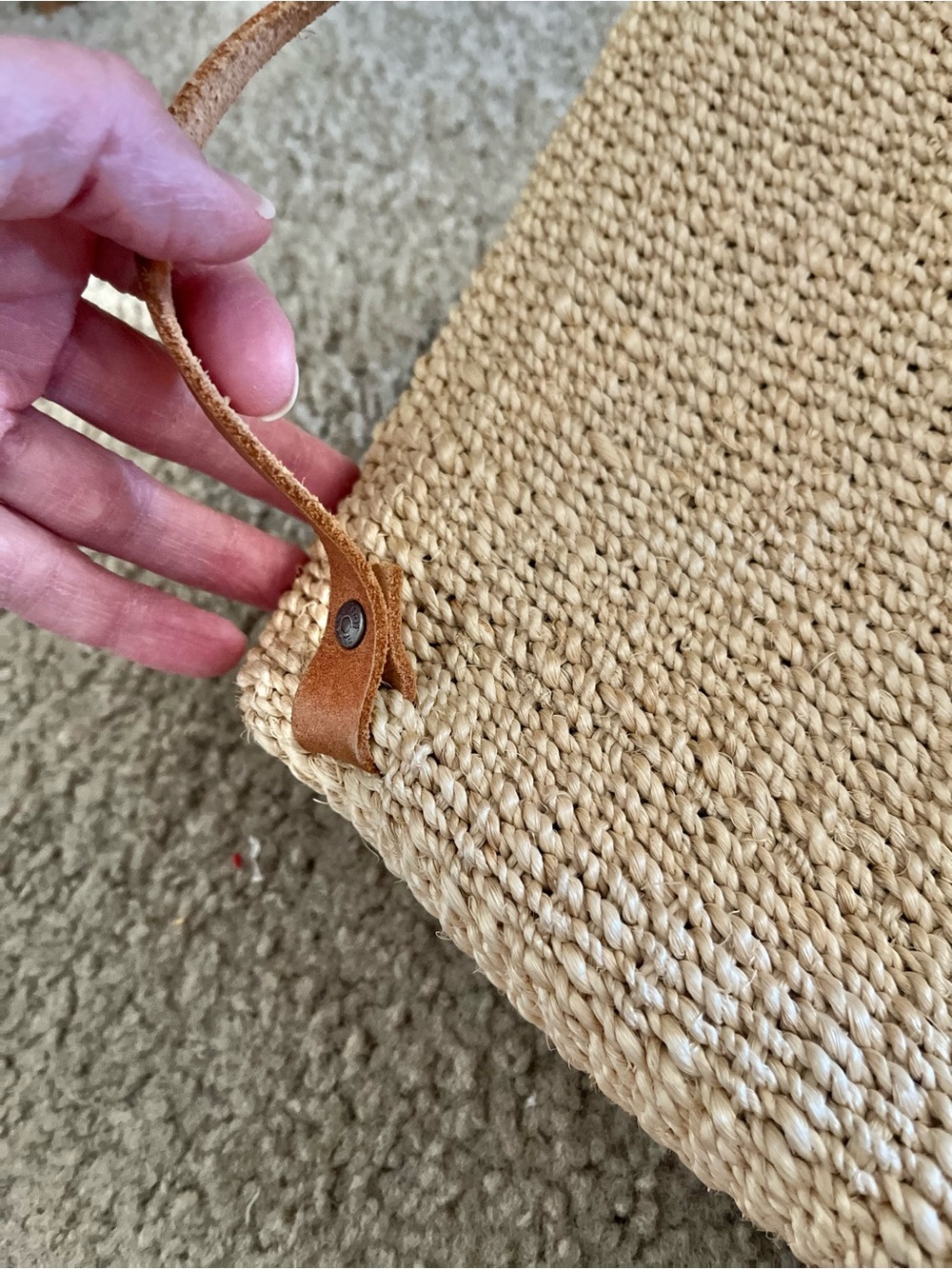 Vintage Esprit Natural Woven Backpack Tote with Tan Leather Straps - Picture 6 of 10